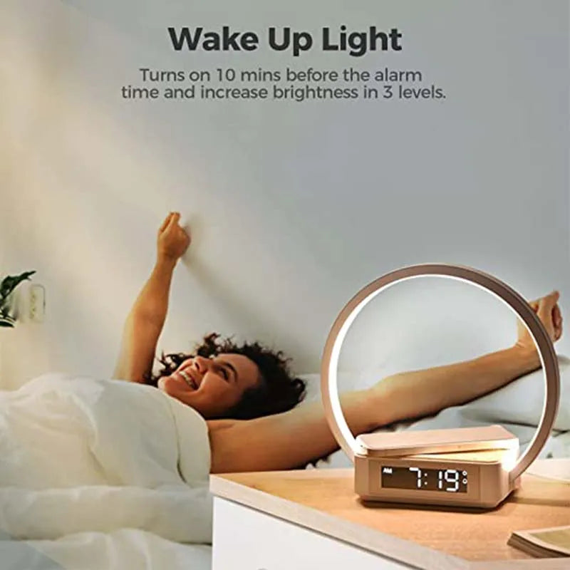 LumiGlow Wireless Charging Alarm Clock Lamp